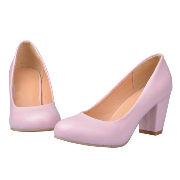 Daily Round Toe Chunky Heel Pumps - Image 8