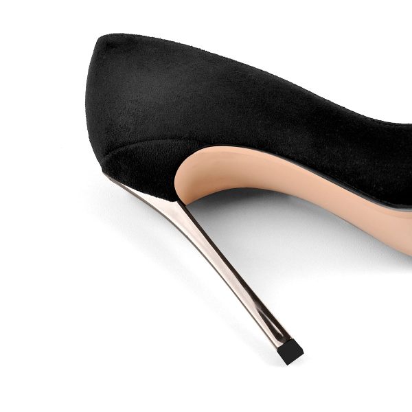Black Suede Metal Heels Pointed Toe High Heel Pumps - Image 3