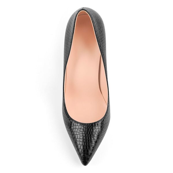 Black Leather Metal Heels Pointed Toe High Heel Pumps - Image 2