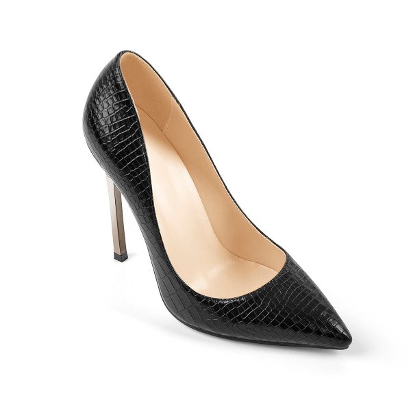 Black Leather Metal Heels Pointed Toe High Heel Pumps - Image 3