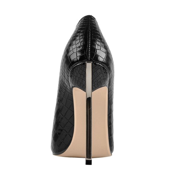 Black Leather Metal Heels Pointed Toe High Heel Pumps - Image 4