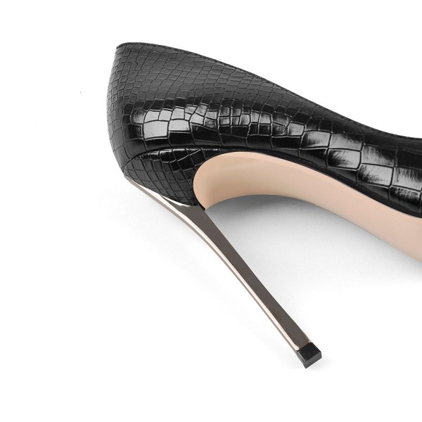Black Leather Metal Heels Pointed Toe High Heel Pumps - Image 5