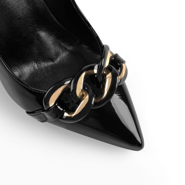 Black Pointed Toe Metal Chain Stiletto Pumps - Image 3