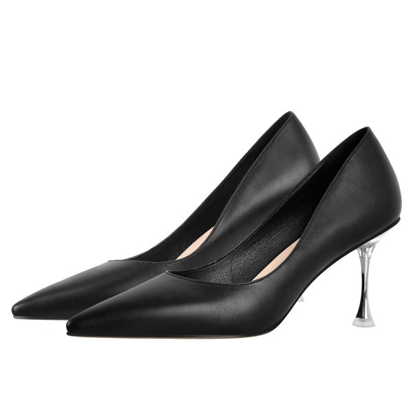 Black Slip on Mid Heel Pumps - Image 2