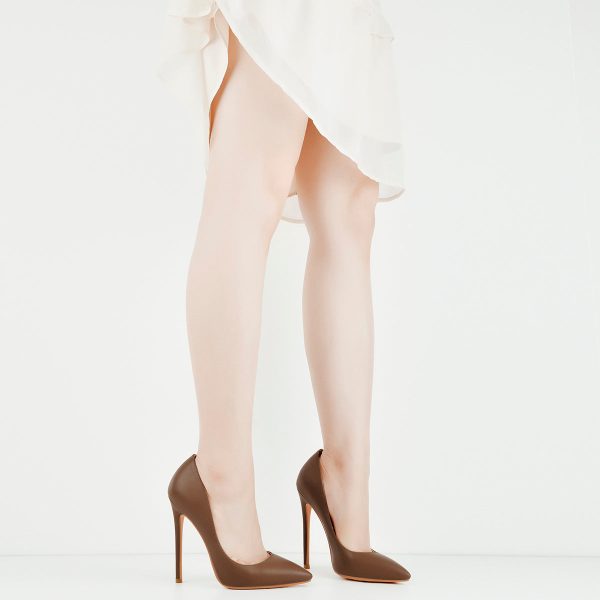 8cm 10cm 12cm Brown  Pointed Toe Slip On High Heel Pumps - Image 3