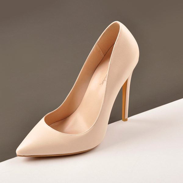 8cm 10cm 12cm Beige Pointed Toe Slip On High Heel Pumps - Image 3