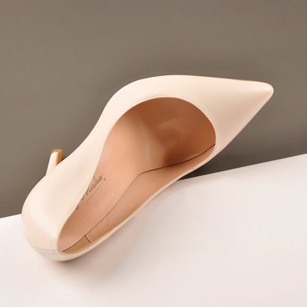 8cm 10cm 12cm Beige Pointed Toe Slip On High Heel Pumps - Image 4