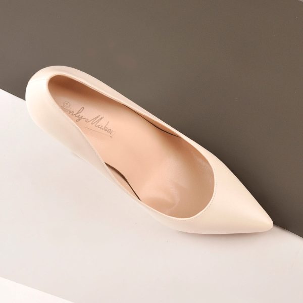 8cm 10cm 12cm Beige Pointed Toe Slip On High Heel Pumps - Image 5