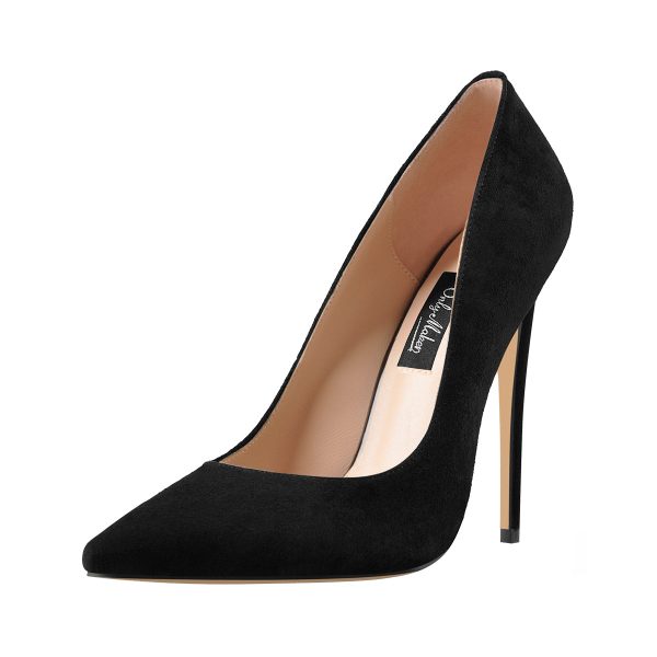 8cm 10cm 12cm Black Suede Pointed Toe Slip On High Heel Pumps - Image 2