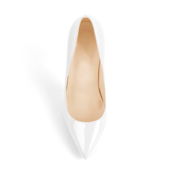 8cm 10cm 12cm Patent White Pointed Toe High Heel Pumps - Image 4