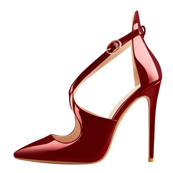 Patent Leather Pointed Toe Cross Strap High Heel Pumps - Image 2