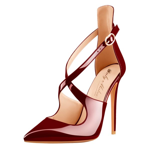 Patent Leather Pointed Toe Cross Strap High Heel Pumps - Image 4