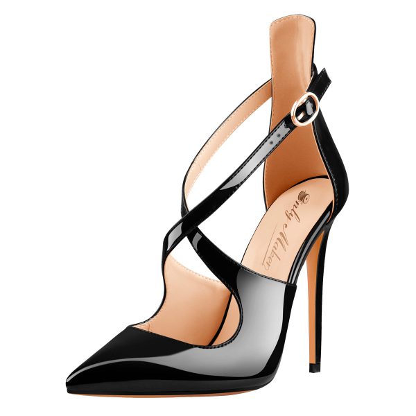 Patent Leather Pointed Toe Cross Strap High Heel Pumps - Image 3