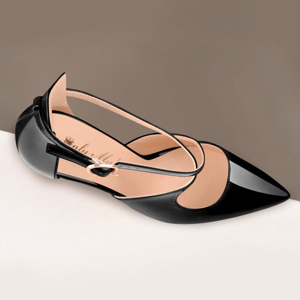 Patent Leather Pointed Toe Cross Strap High Heel Pumps - Image 6