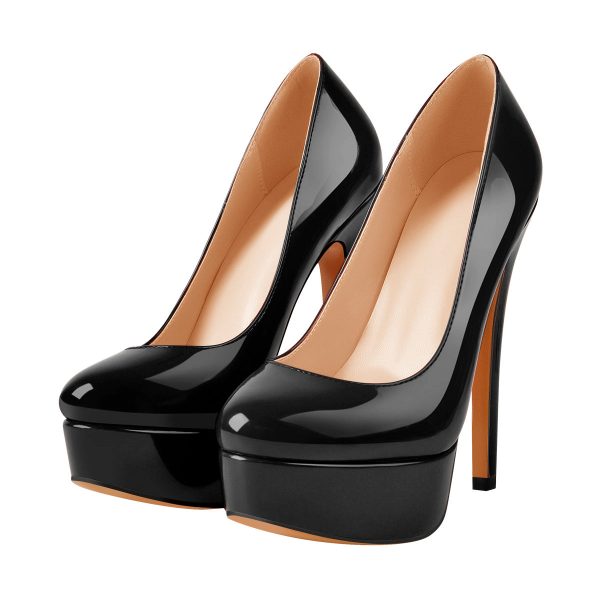 Black Round Toe Stiletto High Heels Slip-on Pumps - Image 2