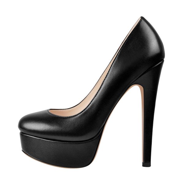 Black Round Toe Stiletto High Heels Slip-on Pumps - Image 10