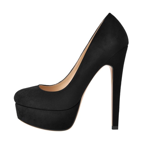 Black Round Toe Stiletto High Heels Slip-on Pumps - Image 7