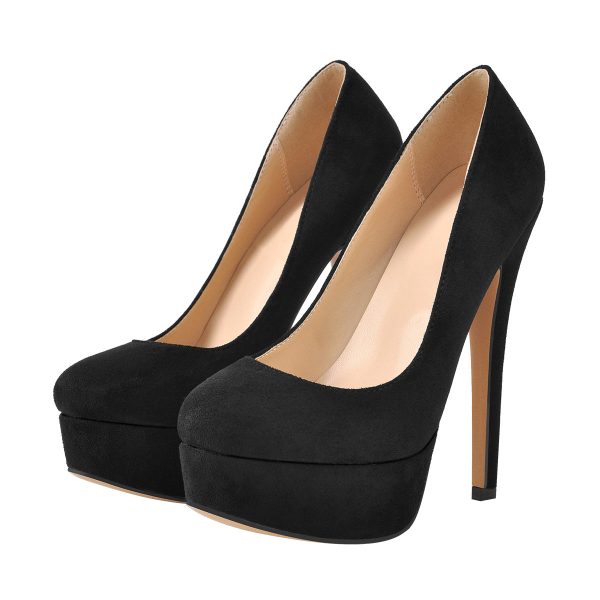 Black Round Toe Stiletto High Heels Slip-on Pumps - Image 8