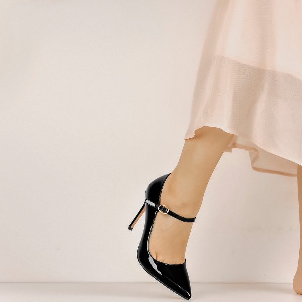 Patent Black Pointed Toe High Heel Stiletto Pumps - Image 6