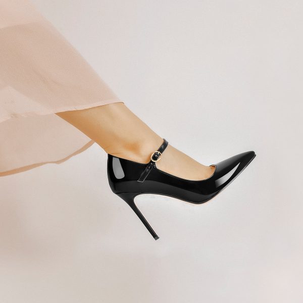 Patent Black Pointed Toe High Heel Stiletto Pumps - Image 2