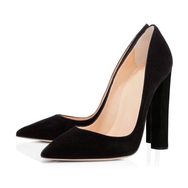 Black Pointed toe Chunky Heels Basic Pumps - Image 2
