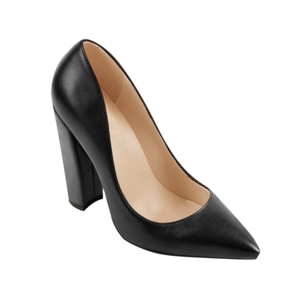 Matte Black Elegant Classic Pointed Toe Pumps Chunky Heels - Image 3