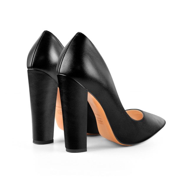 Matte Black Elegant Classic Pointed Toe Pumps Chunky Heels - Image 5