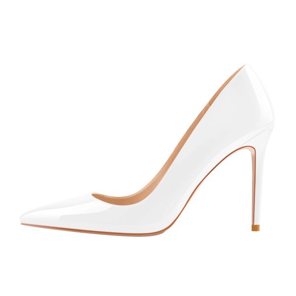 8cm 10cm 12cm Patent White Pointed Toe High Heel Pumps - Image 6
