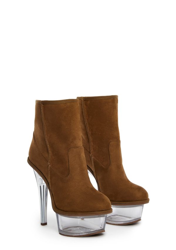 Kickdrum Suede Clear Platform Boots - Brown - Image 3