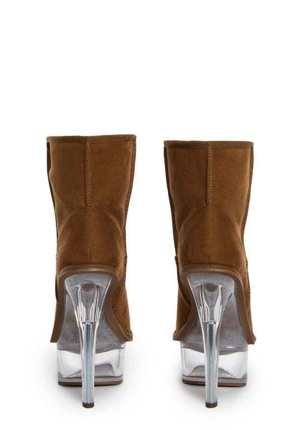 Kickdrum Suede Clear Platform Boots - Brown - Image 4